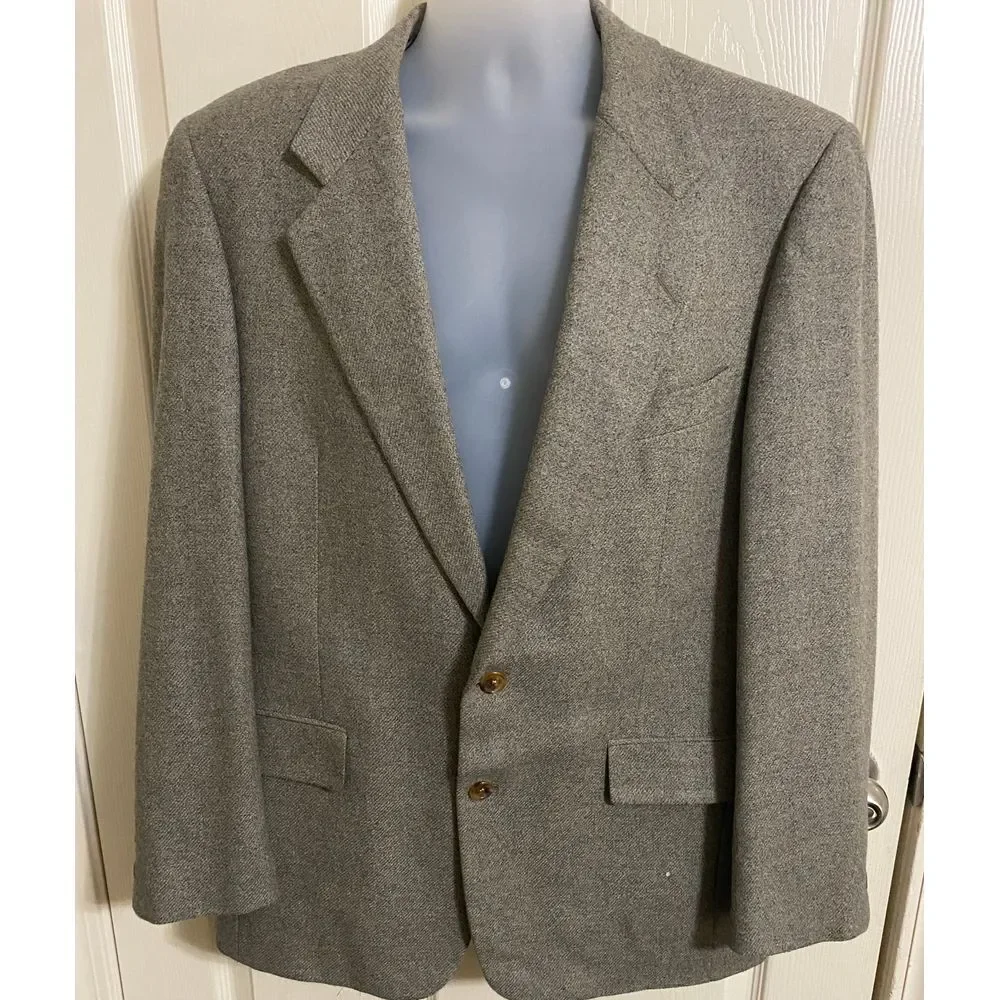 Men's Vtg Luxury Wool & Cashmere Gray Sport Coat Classic‎ 2 Button Sz 41 Regular